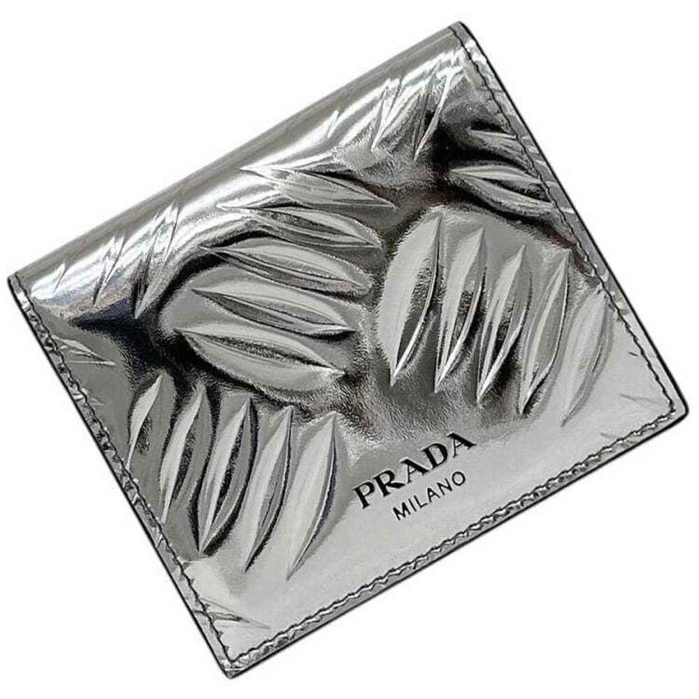 Prada Bifold Wallet Billfold Leather Folding Compact Metallic Glossy Silver